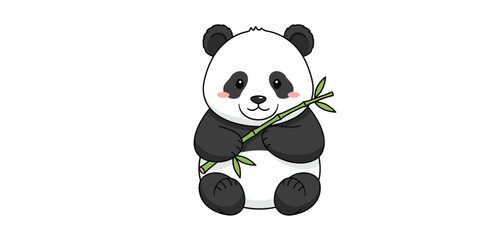 Cute cartoon panda bear holding bamboo stalk vector illustration with wildlife illustration character minimalist friendly herbivore endangered portrait isolated © faturrahmanagi