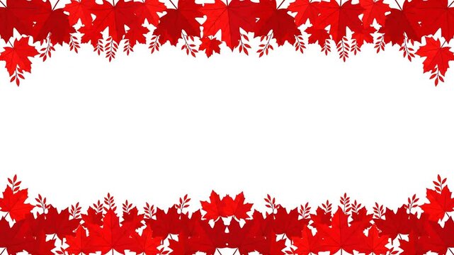 Animated red maple leaves border falling down, autumn season, seamless loop, motion background