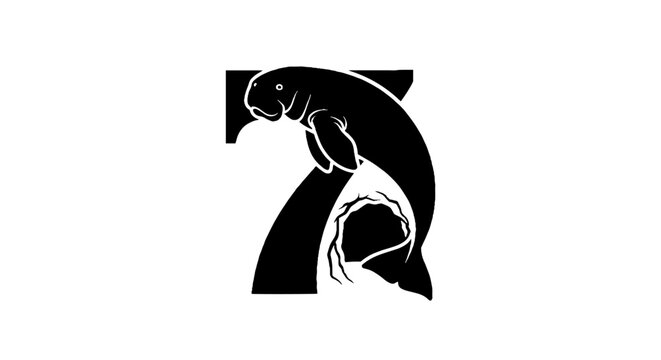 Black and white stylized fish logo design.