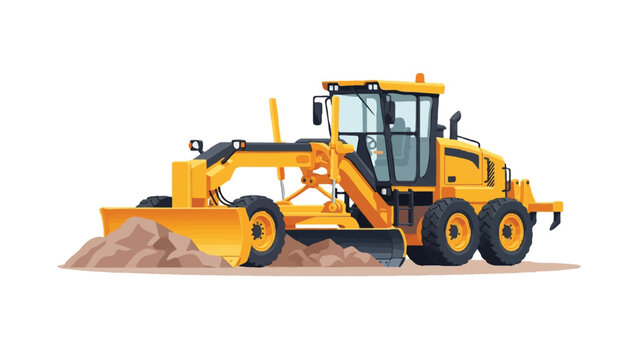 Yellow Motor Grader Isolated on White for Road Construction and Earthmoving