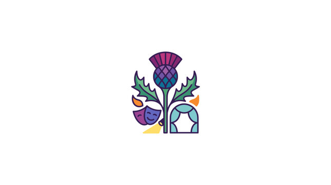 Scottish Thistle Emblem with Cultural Symbols - Vector Art