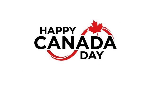 Happy Canada Day Animated Logo with Maple Leaf - Celebration Motion Graphics