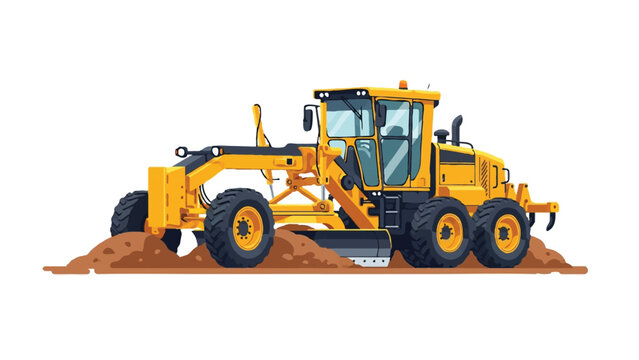 Yellow Motor Grader Illustration Isolated on White for Road Construction