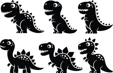 Cute cartoon dinosaur silhouette set featuring funny t-rex and stegosaurus vectors isolated on white background for kids design © Yesrath Hasan