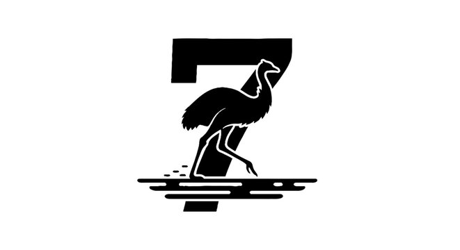Black and white ostrich and number seven logo design.