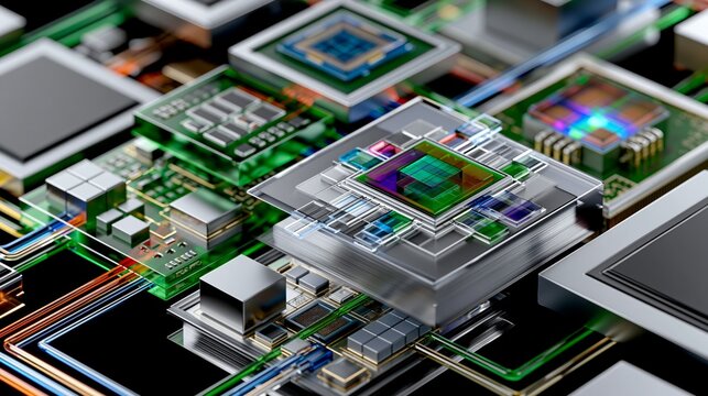 advanced chiplet processor architecture with interconnected silicon dies visualization