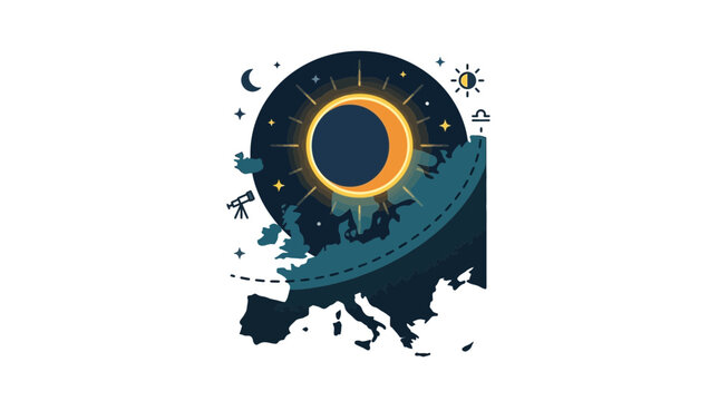 Solar Eclipse Over Europe Map Illustration