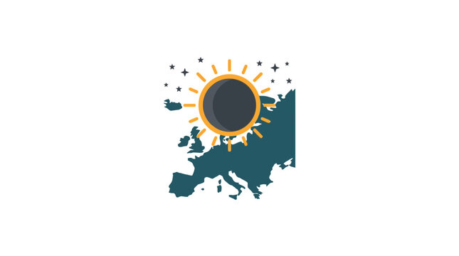 Solar Eclipse Over Europe Map Illustration