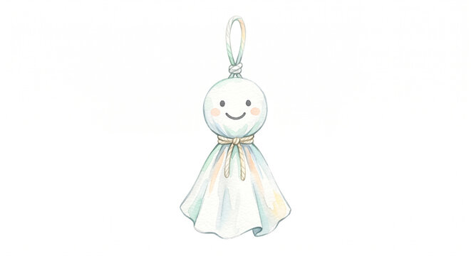 Japanese Teru Teru Bozu Rain Ghost Doll Children Watercolor Illustration