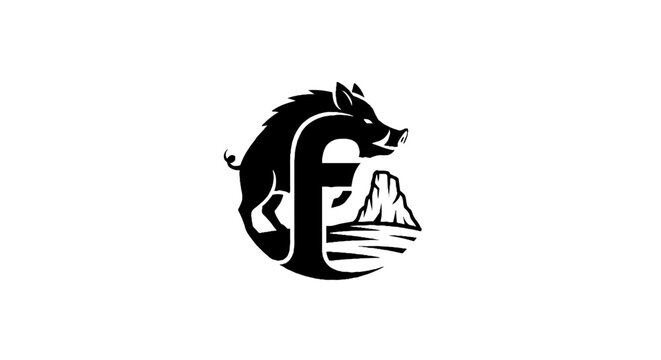Stylized black and white wolf and mountain logo design.