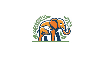 Stylized Elephant Family Logo with Green Leaves - Protection and Nature © sumi yati