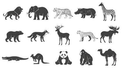 Wild animals silhouette collection vector icons set representing diverse global fauna zoo nature reservation wildlife conservation and safari species © Sakhawat Hossen 