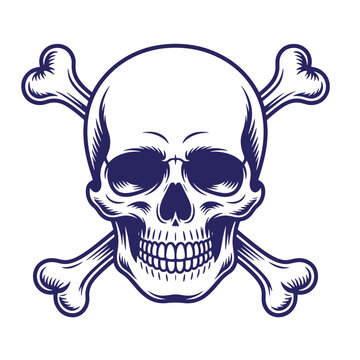 Vintage skull and crossbones vector illustration detailed hand drawn pirate symbol or gothic design element on isolated white background crossbones illustration