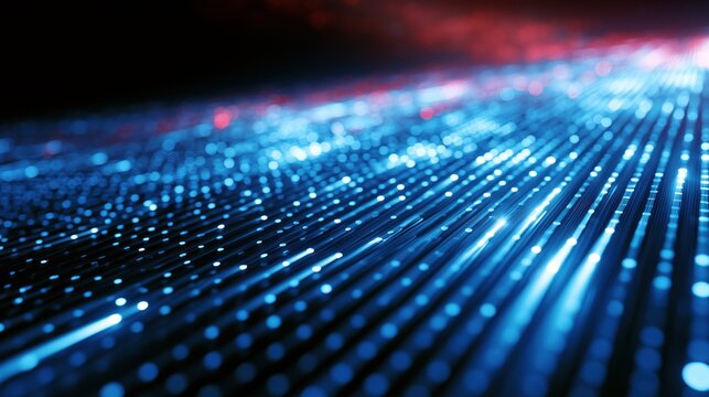 abstract digital surface dominated by a grid of glowing blue dots the dots are arranged in a dynamic pattern, with varying intensities of light creating bright streaks and clusters Generative AI