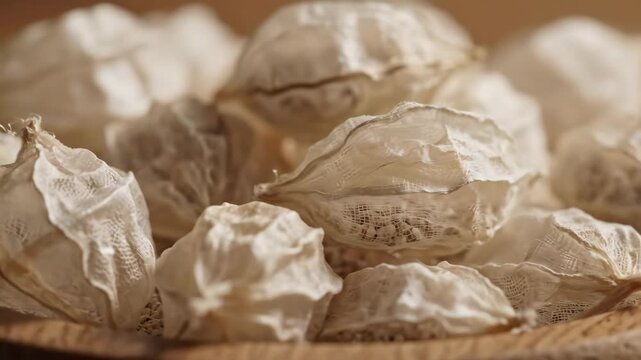 Close up of delicate and fibrous psyllium husks