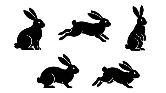 Rabbit silhouette collection vector icons set featuring bunnies in different poses like sitting running jumping and standing alert