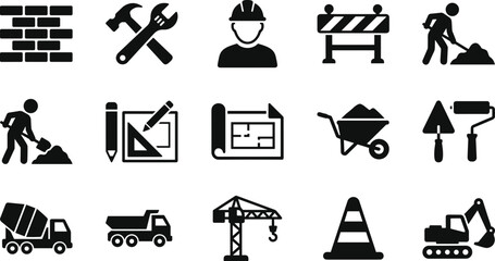 Fototapeta premium Set of construction and industrial vector icons for building projects.