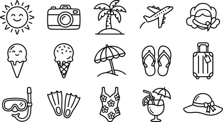 Set of hand drawn summer vacation travel icons. © nami8