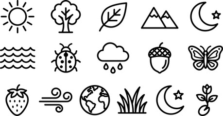 Collection of hand drawn nature and weather icon set. © nami8