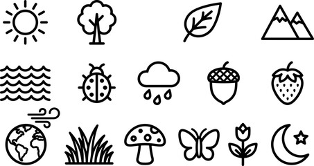 Collection of hand drawn nature and weather icon set. © nami8