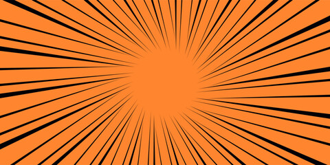 Obraz premium Orange comic book style background with a radial sunburst pattern