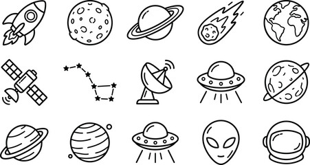 Set of hand drawn space and astronomy doodle icons. © Hyiu