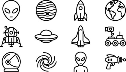 Set of space and science fiction line icons. © Pionn
