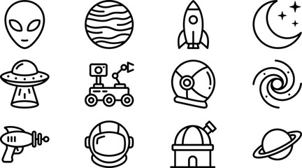 Set of space and astronomy thin line vector icons. © Pionn