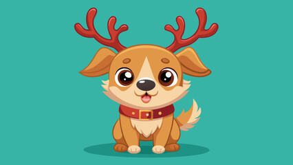 Adorable cartoon puppy wearing festive reindeer antlers and red collar with reindeer illustration character christmas seasonal celebration cheerful adorable greeting charming expression © Joy Dev