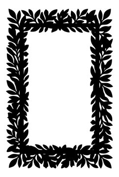 Black Silhouette of a Rectangular Leafy Border Frame