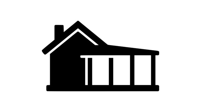 Minimalist house icon with attached porch or veranda silhouette