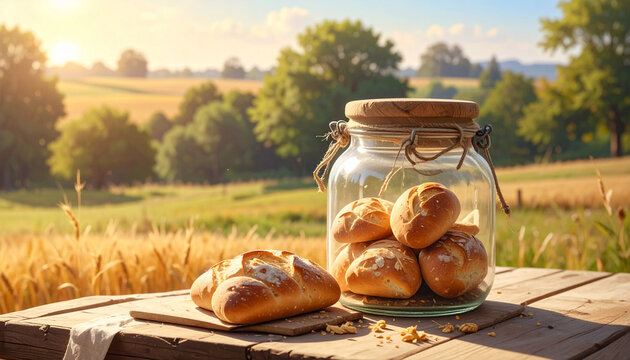 Fresh baked bread and rolls display