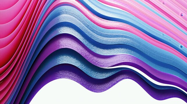 vibrant abstract pattern composed of stacked horizontal ribbons these ribbons are smooth, reflective texture and color palette transitions between pink, blue, and purple hues Generative AI