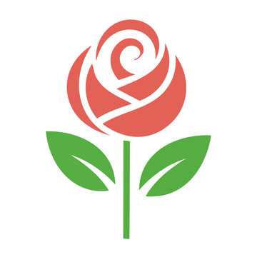 Flat design rose icon with leaves and stem