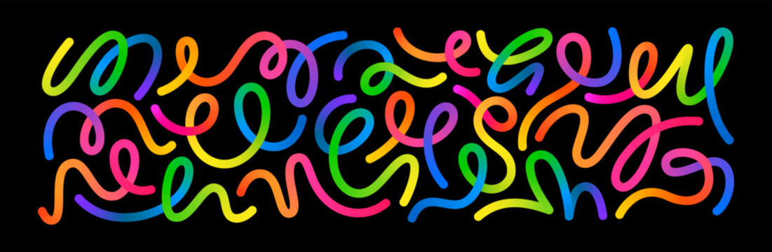 Abstract Color Line Shape Pattern. Vector Background with Wave Gradient Lines. 3D Organic Color Ribbons Set. Gradient Spiral Wavy Design Elements