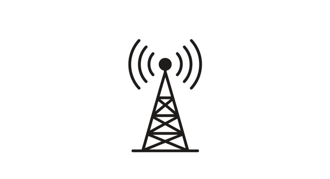Silhouette of a communication antenna tower against a clear background for technology and infrastructure imagery.
