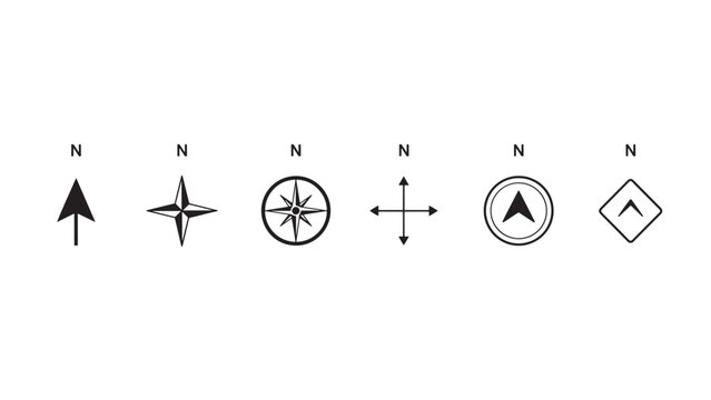 Minimalist compass north direction icons