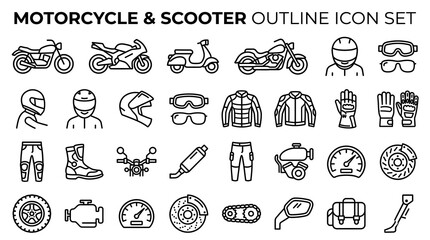 Naklejka premium motorcycle and scooter outline icon set