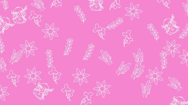 Pink background with delicate white floral and leaf shapes, perfect for girly or feminine design projects and decorative prints.