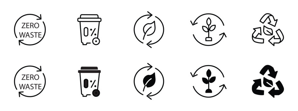 Zero Waste Icon Set - Zero Waste Lifestyle Sustainable Living Plastic Free Ecology Icons