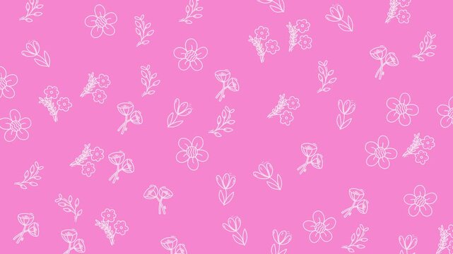 Cute flower wallpaper featuring a charming pink background with handdrawn floral patterns with seamless looping scribble animation.