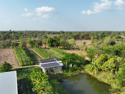 Sustainable food security through integrated farming system with solar energy, water pond, agroforestry crops and productive farmland in tropical rural landscape. Resilient land use management.