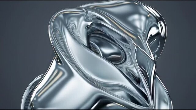 Abstract liquid metal flowing with chrome reflections in 3d space