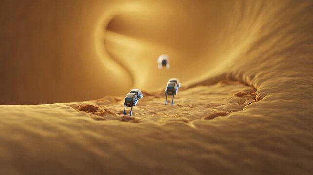 High tech 3D medical animation of tiny nanobots targeting and treating disease inside human artery