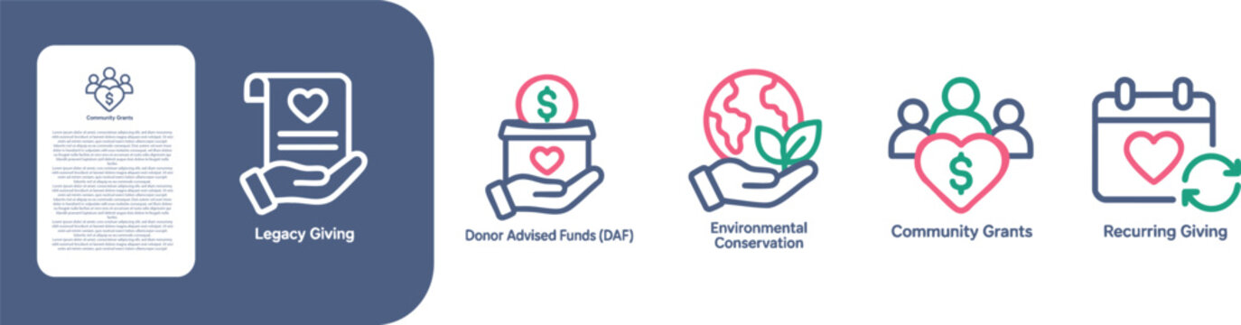 Legacy Giving Donor Advised Funds (DAF) Environmental Conservation Community Grants Recurring Giving thin line icon