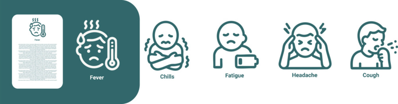 fever Chills Fatigue Headache Cough thin line icon