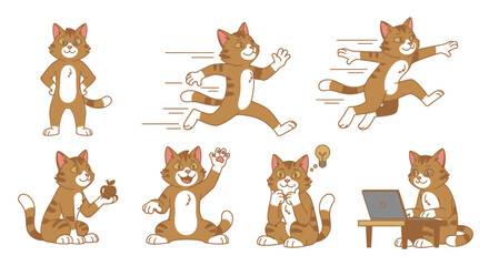Fototapeta premium Cute orange cat character mascot in playful poses.
