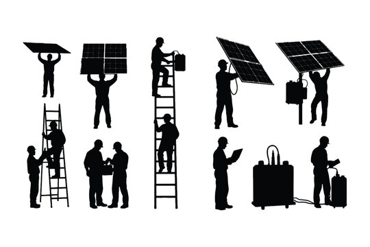 Renewable Energy Worker on Ladder Silhouette Collection