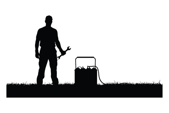 Solar Utility Worker Silhouette Operating Inverter System