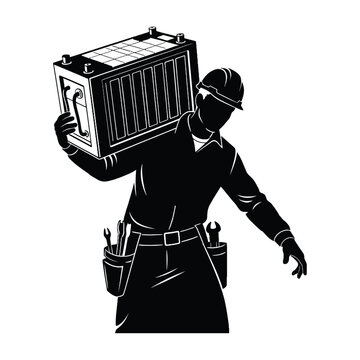 Solar Energy Maintenance Worker Silhouette Profile
